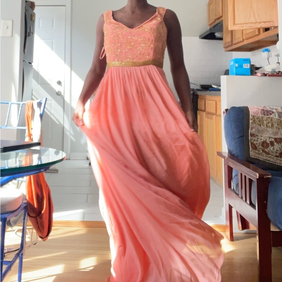 Virgos Lounge Dresses & Skirts - Chic Coral and Gold Evening Dress